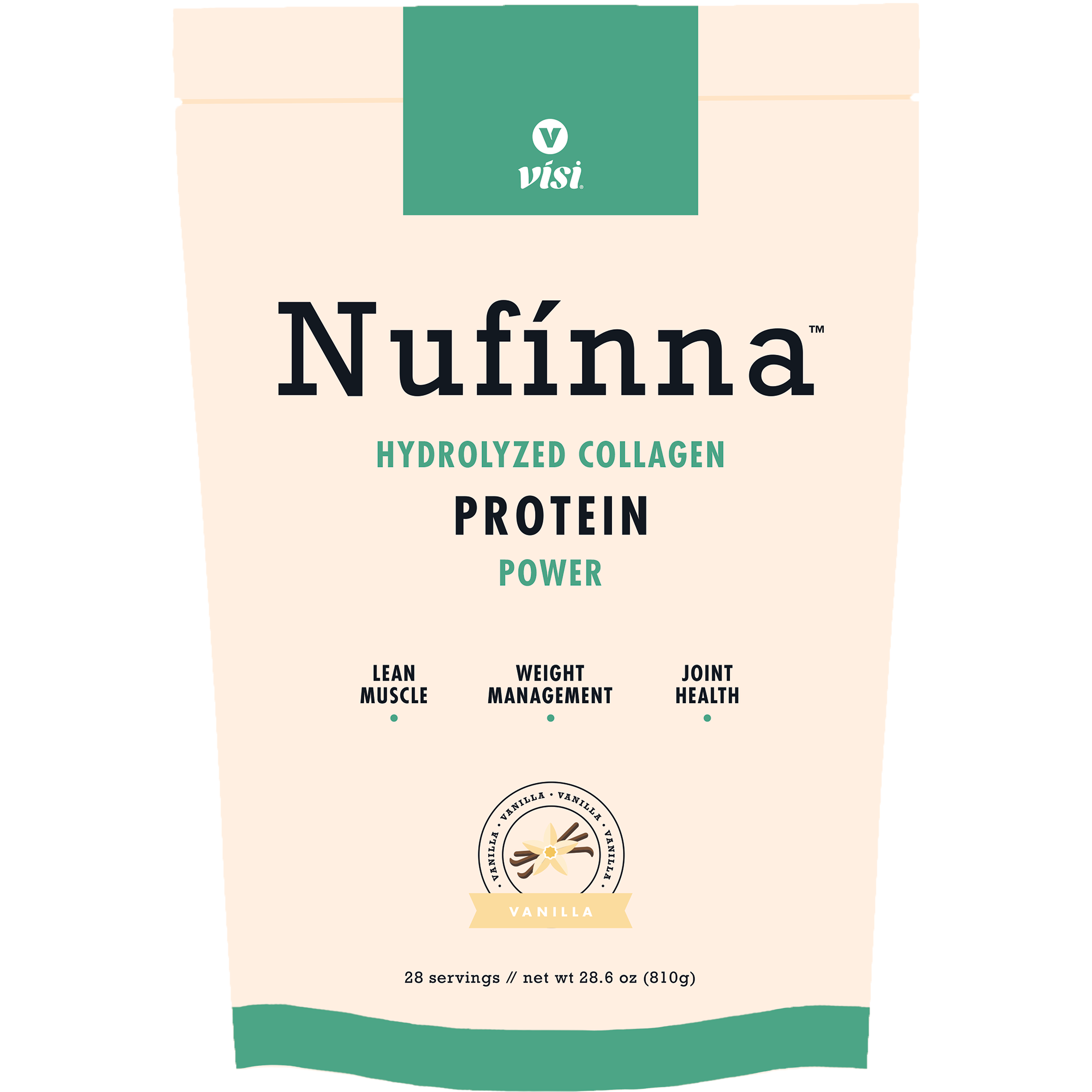 Nufinna hydrolyzed collagen protein powder packaging on a white background